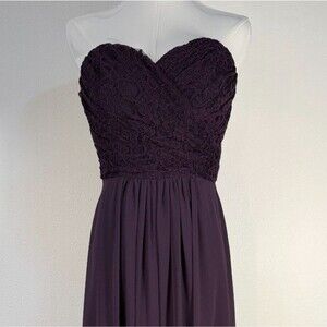 Bill Levkoff Strapless Lace Bodice Chiffon Gown Formal Dress Purple Sz 2
